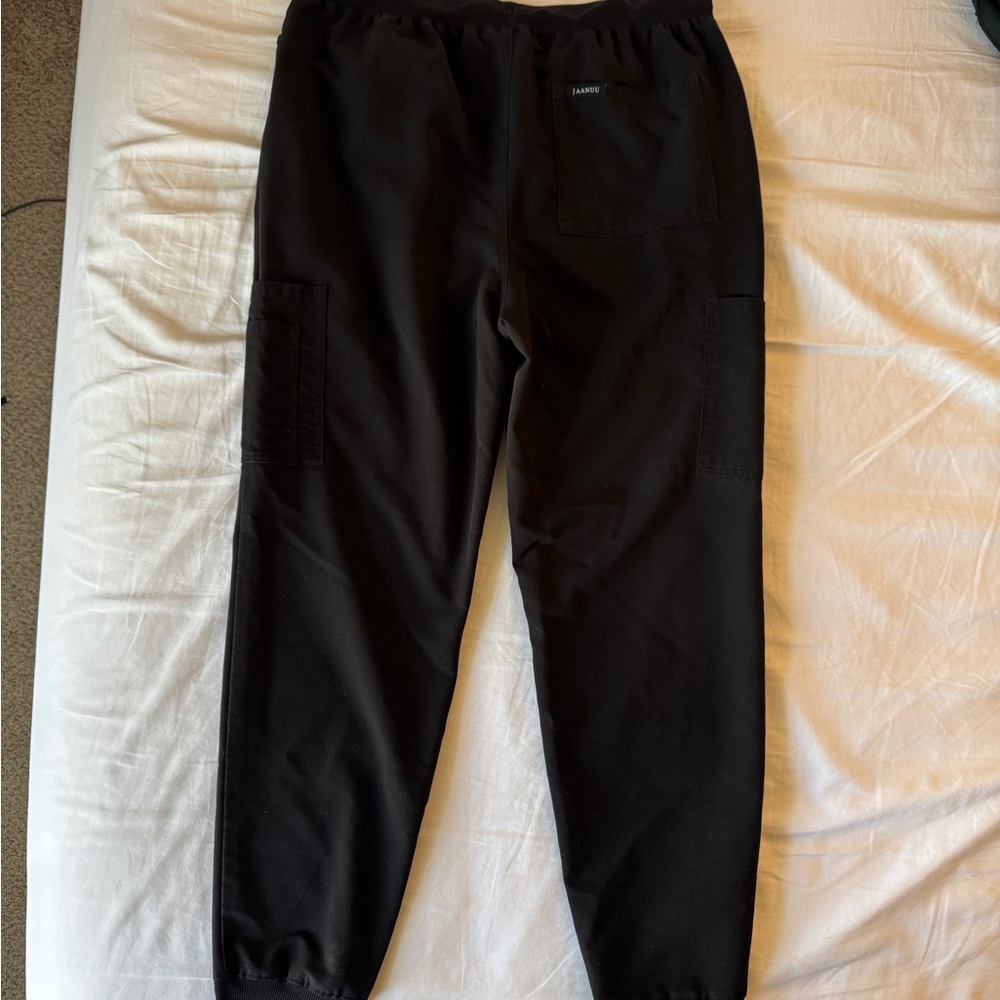 Jaanuu Men's Black Jogger Scrub Pants with Drawstring - Picture 2 of 7